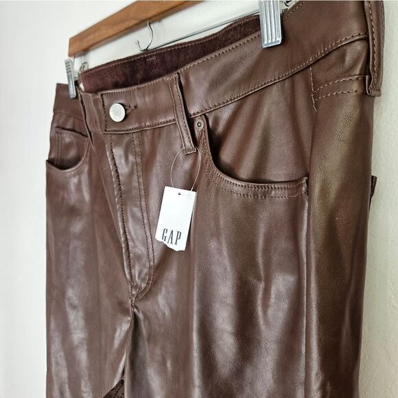 NWT Gap High Rise Vegan Leather Vintage Straight Pant Trouser Espresso Brown 16 - Picture 13 of 14